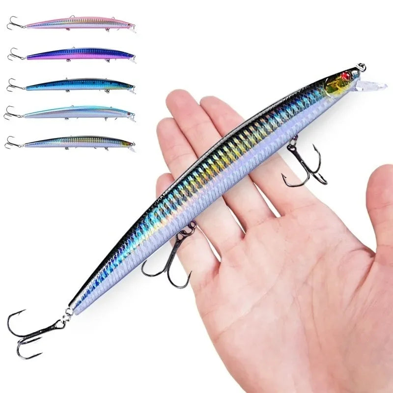 Leurre de pêche au vairon en plastique, appât Éldur, manivelle laser, gros faux poissons, appâts de pêche en mer, 16 couleurs, 18cm, 24g