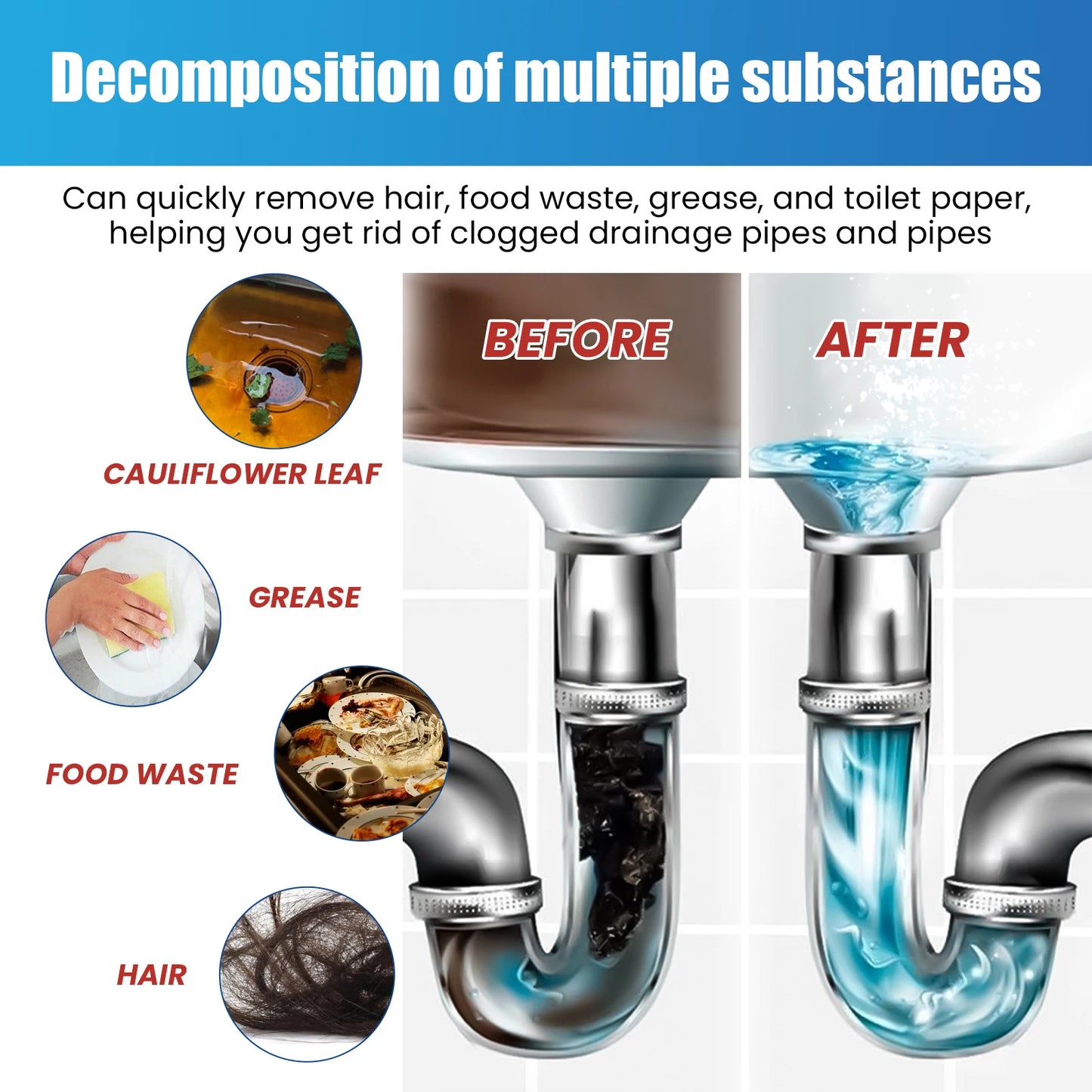Polvo desatascador de tuberías para dragado y eliminación de cigarrillos, desagües, inodoros, cocina, alcantarillado, anti-cigarrillos, limpieza, instalación, 6 piezas