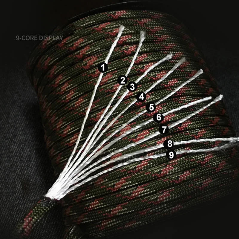Paracorde à 9 cœurs, 650lb, 5/15/31m de diamètre, 4mm, corde de Parachute de survie tactique militaire pour bricolage, fabrication de lanière, Bracelet, collier de chien, tente