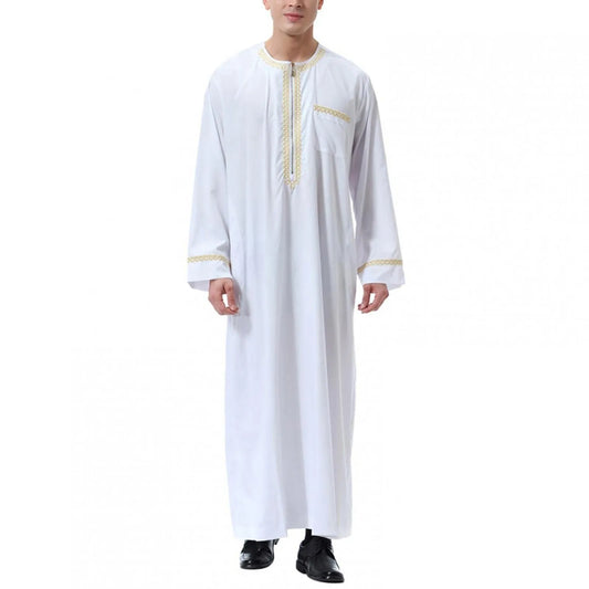 Vêtements musulmans traditionnels pour hommes, chemise musulmane, robe d'aviation, royauté islamique, robe de Dubaï, col rond, manches longues, rétro, adt Abaya
