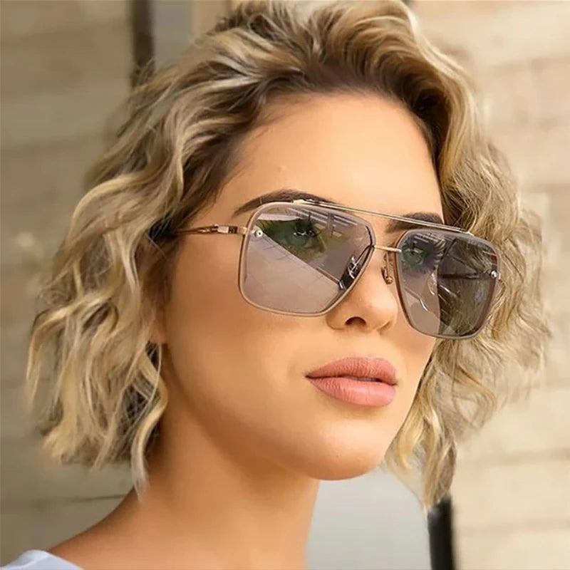 Nuevas gafas de sol degradadas para hombre, moda, metal, montura grande, gafas de sol, marca de lujo, Lunette De Soleil Homme