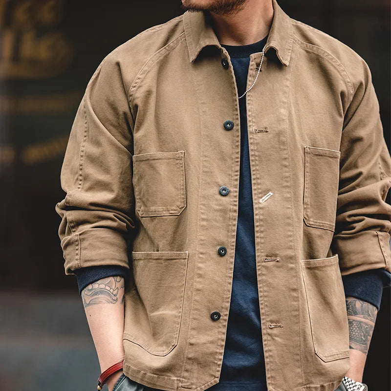 Maden Amekaji - Men's Vintage Casual Jacket, Cotton Lapel, Retro Outerwear, American Fashion, 4 Pockets, CombUnmunFu