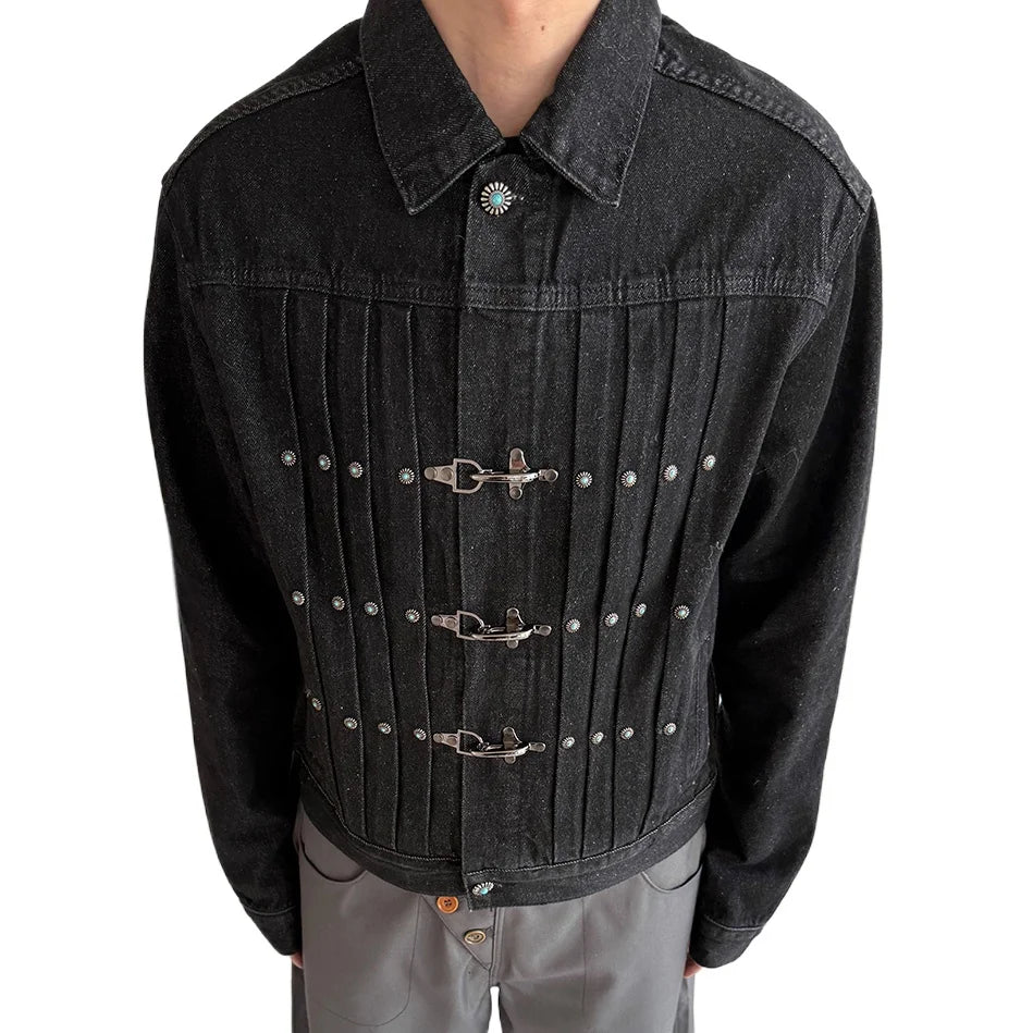 Veste courte en jean à boucle d'avion pour hommes, Streetwear mode Hip Hop Turquoise bouton, veste en jean unisexe printemps automne manteau de Cowboy