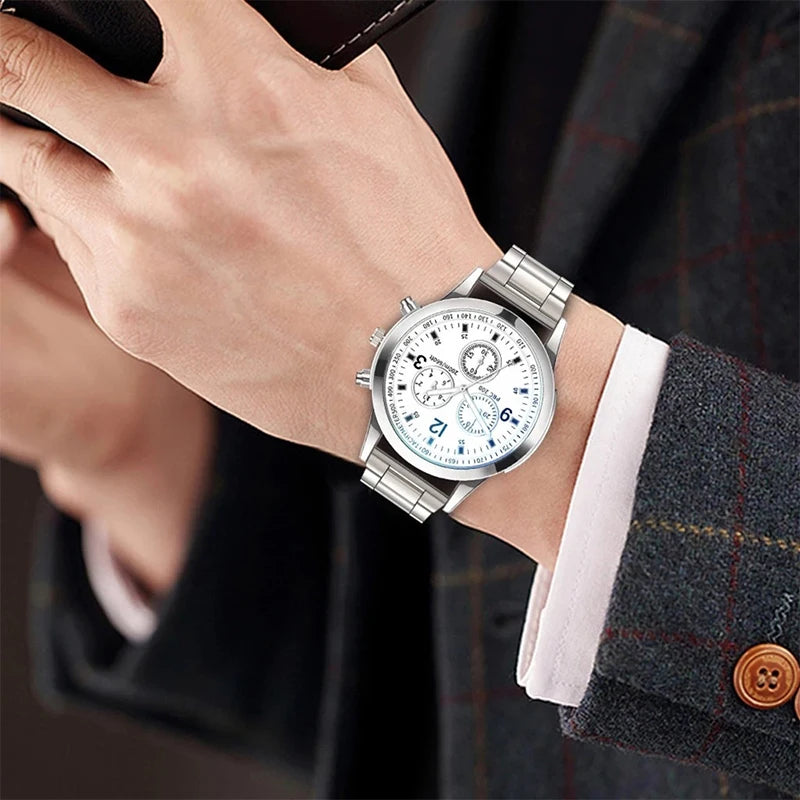 Reloj de cuarzo de negocios para hombre, 1/2 piezas, de acero, a la moda, con pulsera (caja no incluida)