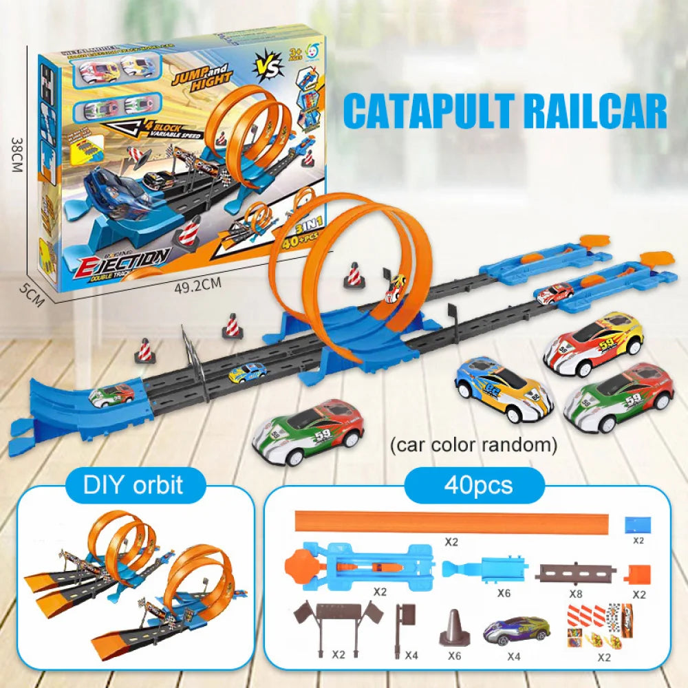 Cascadeur vitesse Double voiture roues modèle jouets pour enfants piste de course bricolage assemblé Rail Kits éducatif interactif garçon enfants jouet