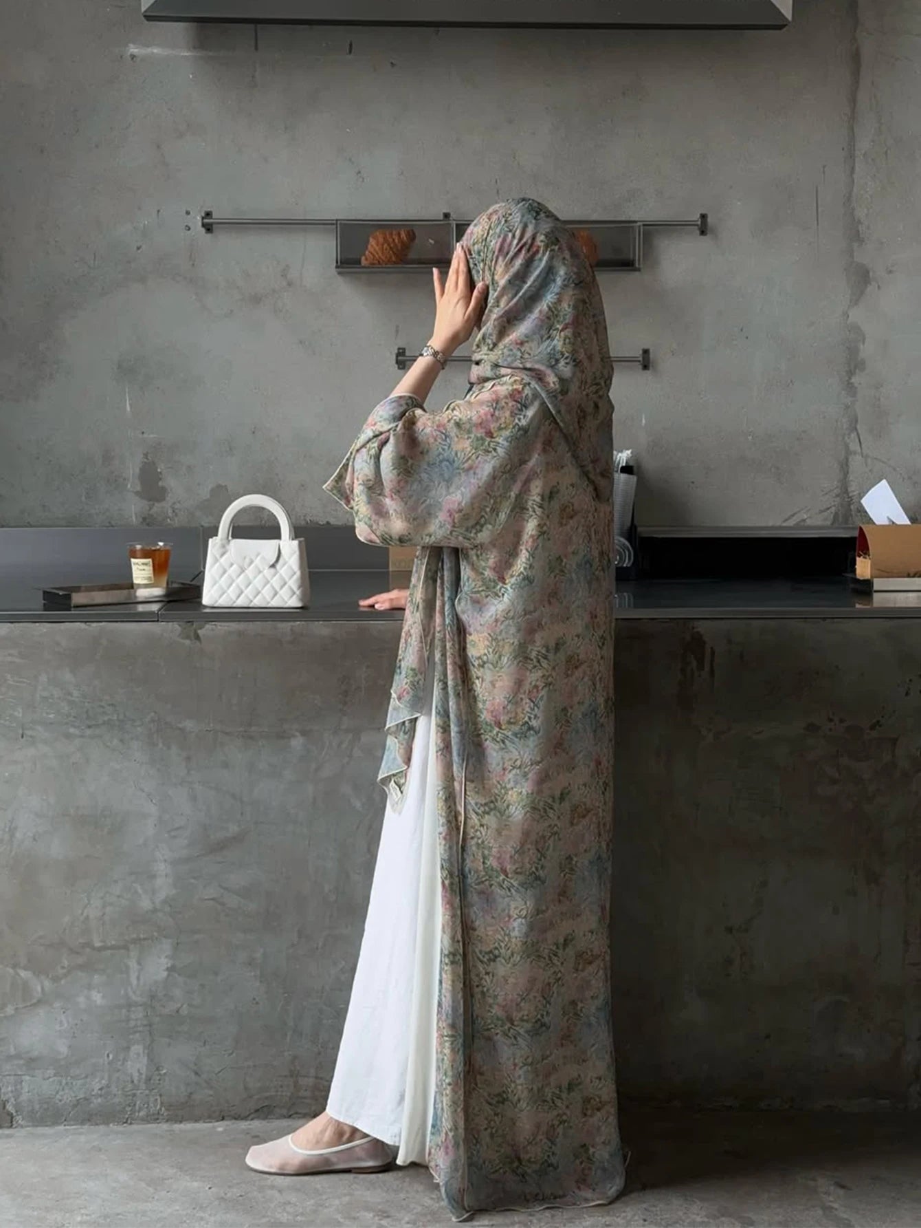 Cardigan traditionnel arabe élégant du moyen-orient, Robe Abaya à manches longues et imprimé Floral avec foulard