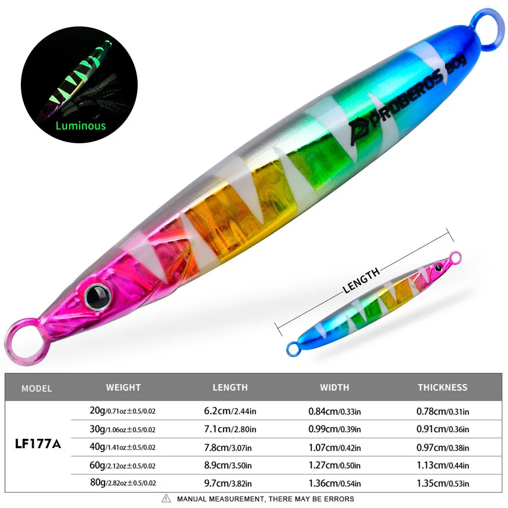 Leurre de pêche en métal lumineux LHFSH, appât dur 20g-80g à coulée lente avec hameçons triples pour la pêche au bar et au thon