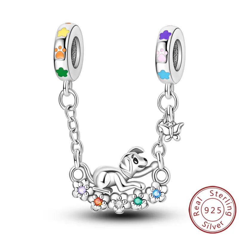 Abalorios de plata de ley 925 con huellas de perro, gato, corazón, animales, abalorios que se ajustan a pulseras, collares, colgantes, joyas para mujer, para hacer tú mismo
