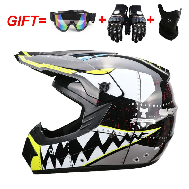 Casco completo de moto para niños, cascos de motocross para niños, gafas de moto todoterreno, guantes de protección para ciclismo