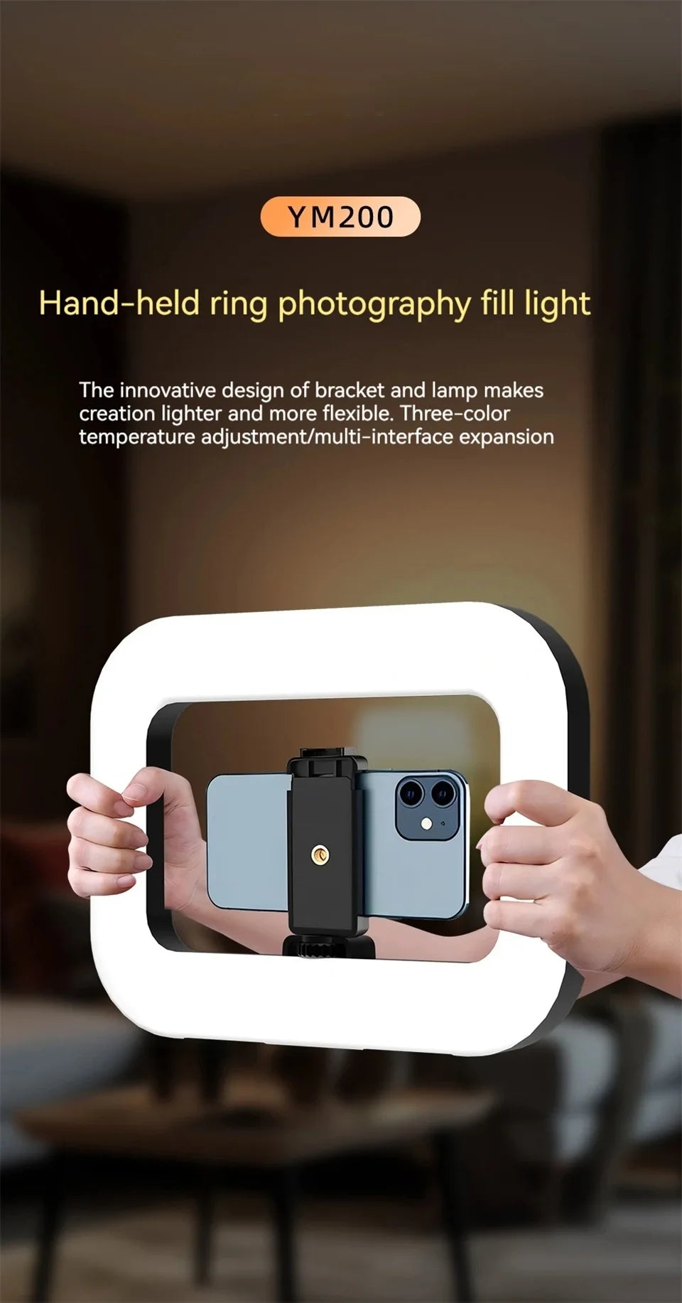 Anneau LED rechargeable portable — selfie, diffusion en direct, photographie, bureau