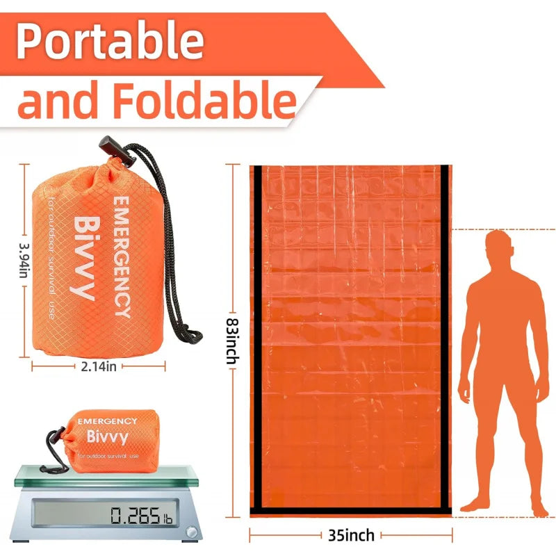 Sac de couchage d'urgence, couverture de survie, sac bivouac thermique en Mylar, abri léger, imperméable et portable pour le camping et la randonnée