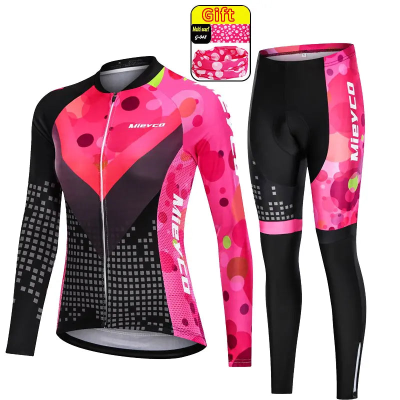 Women's Cycling Apparel, Jersey and MTB Bib Shorts Set, Women's Long-Sleeve Cycling Suit, MTB Outfit