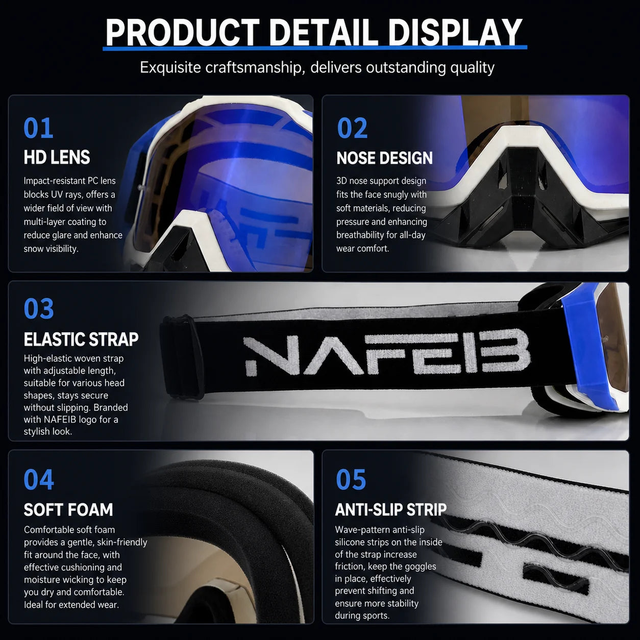 Lunettes de protection NAFEIB coupe-vent tout-terrain anti-poussière enveloppantes pour motocross, VTT, moto tout-terrain, exploration en extérieur, protection pour longs trajets