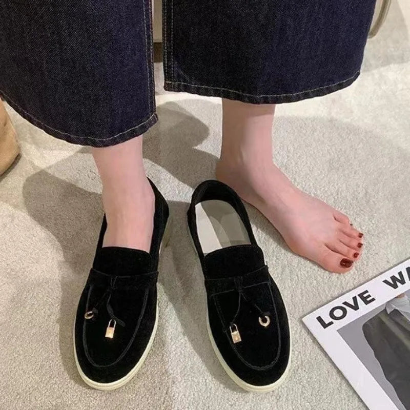 Zapatos de mujer 2025 nueva tendencia primavera otoño plataforma mocasines de ante casuales para mujer antideslizantes para caminar Chaussure Femme Scarpe Da Donna
