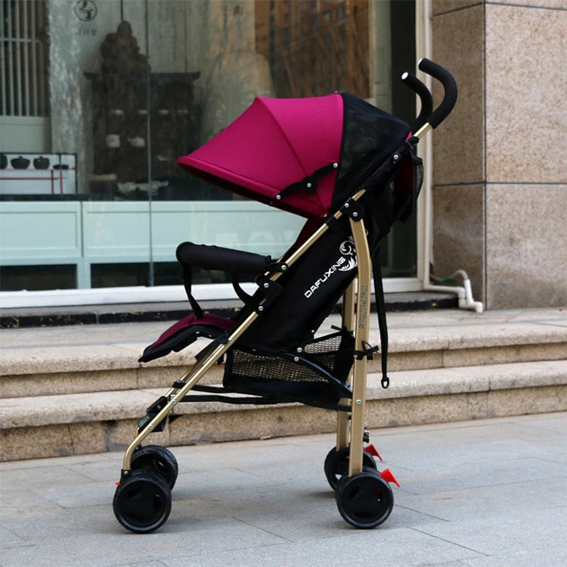 Poussette Bébé Poignée Dorée Pliable — Ultra-Légère Voyage Plein Air