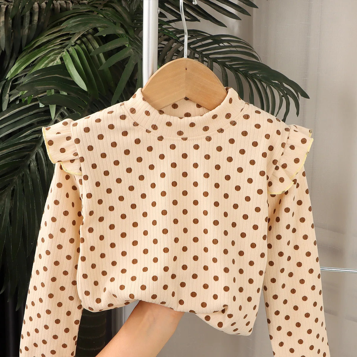 Kids Long Sleeve Undershirt, Cute Floral Polka Dot T-shirt, Soft Y-Shirt for Kids, Boys and Girls, 2-10T