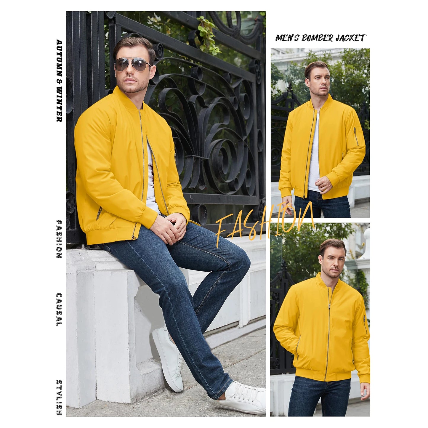 MAGCOMSEN Bomber jacket men's warm zip winter padded casual coat baseball windproof pilot varsity jackets