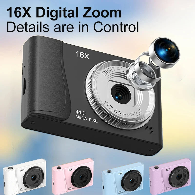 Cámara digital 4K, videocámara de 24 MP, zoom de 16x, cámaras compactas, enfoque automático para niños, adultos, principiantes, fotografía
