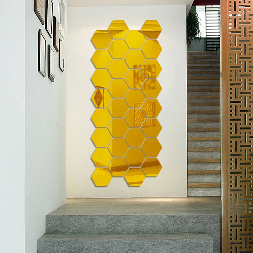 Autocollants muraux en miroir hexagonaux 6/12 pièces, autocollants en miroir acrylique 3D DIY, autocollants adhésifs amovibles, décoration de salon, salle de bain, maison