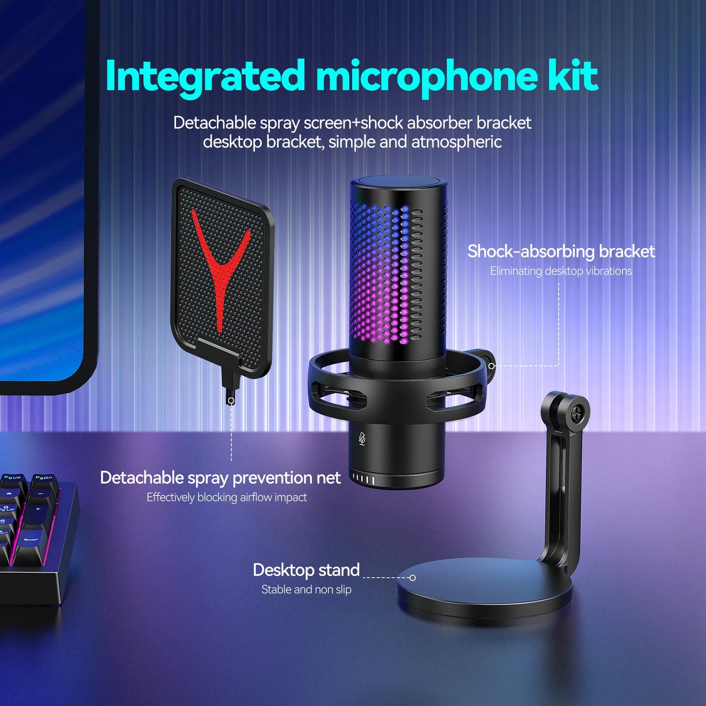 Microphone USB à condensateur pour gaming et podcast – Micro filaire pour PC, streaming et karaoké