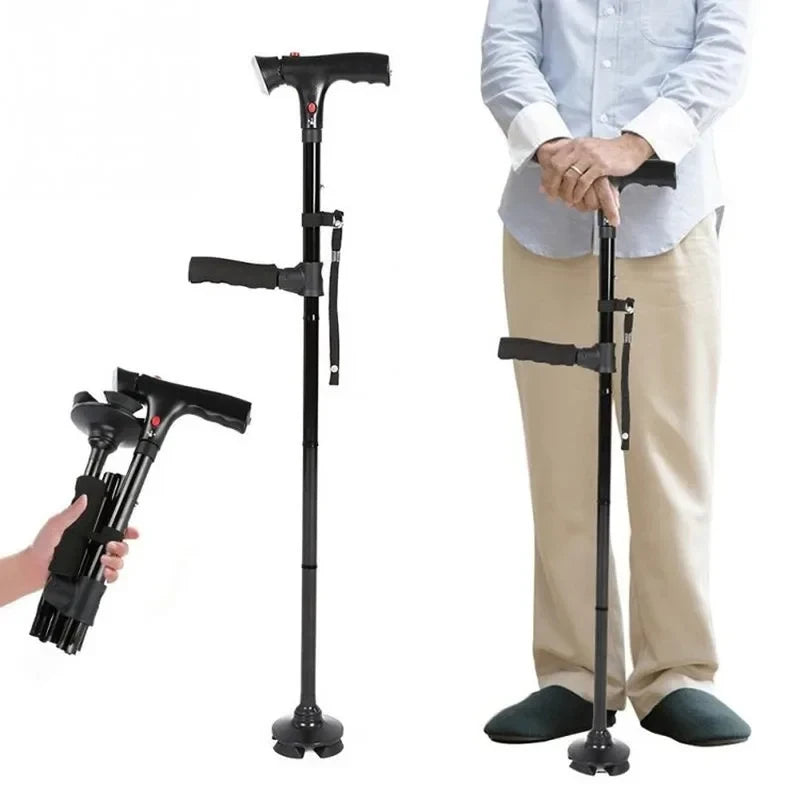 Canne pliante télescopique pliable pour personnes âgées, LED avec alarme, bâtons de marche, béquilles pour personnes âgées pour mères et pères âgés