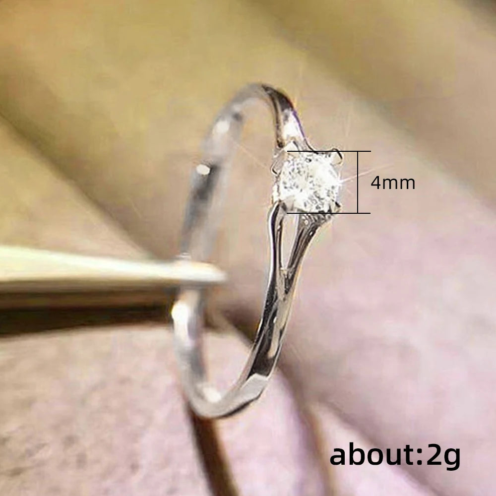 Huitan – Minimalist Wedding Rings for Women, 4MM Cubic Zirconia, Simple and Elegant Finger Accessory, Engagement Jewelry