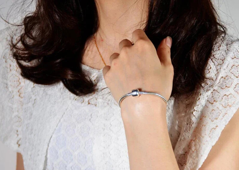 Joyas finas originales hechas a mano, Pulsera de abalorios de plata de ley 925, suave y lisa, de hueso de serpiente, para mujeres