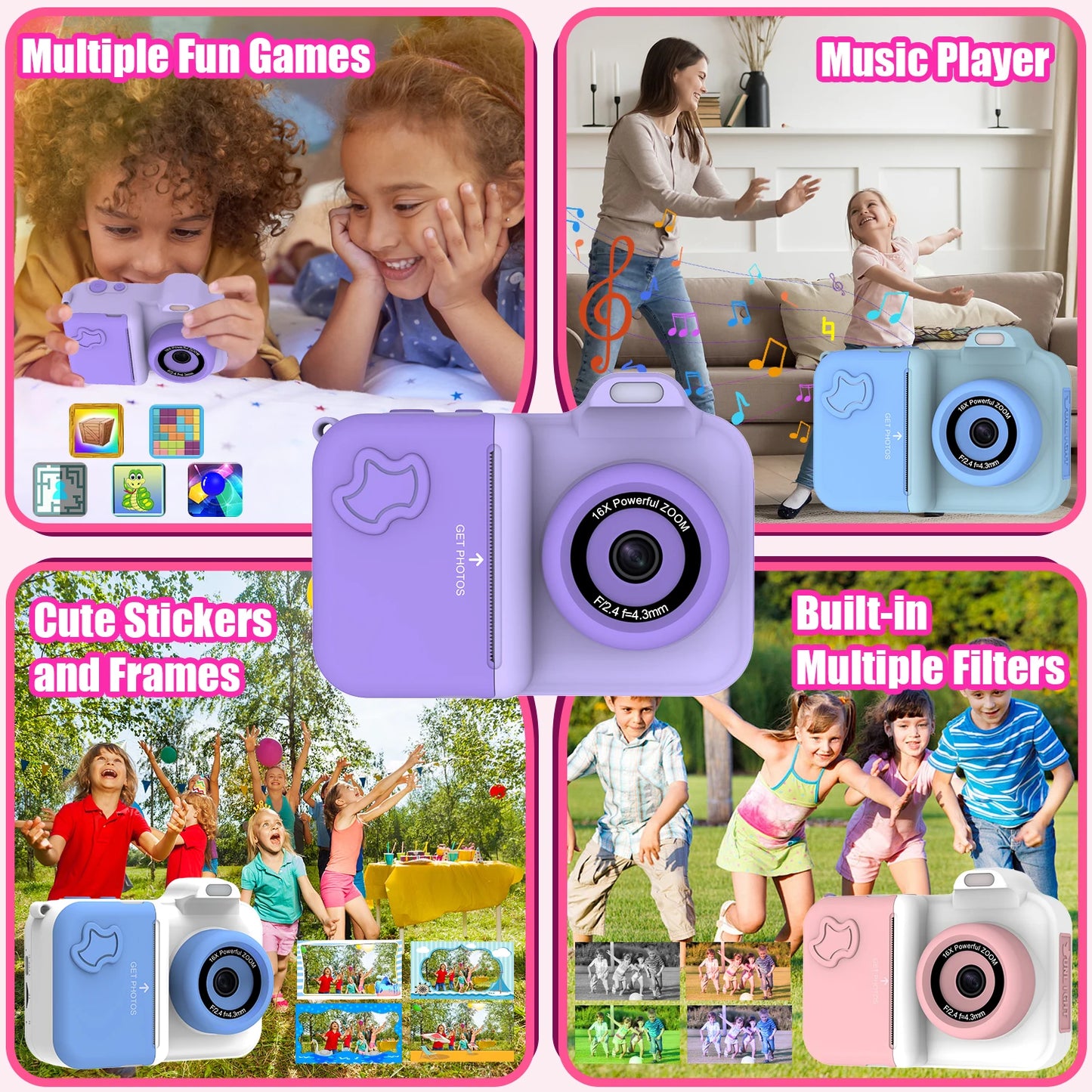 Cámara digital para niños, impresión instantánea, doble lente, grabación de video HD 1080P, 32G, para niños y niñas, regalos de Navidad, juguetes