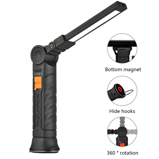 Lampe de Poche LED COB Portable, Rechargeable par USB, Lanterne Magnétique de Travail, avec Batterie spatirée, Torche de Camping