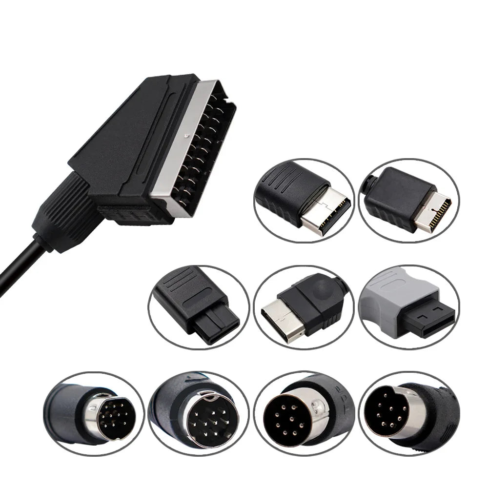 Câble péritel RGB de 1.8m pour PS2/PS1/PS3/SEGA Mega Drive1/MD2/DC Dreamcast/Saturn/XBOX/XBOX 360, Consoels de jeux vidéo rétro