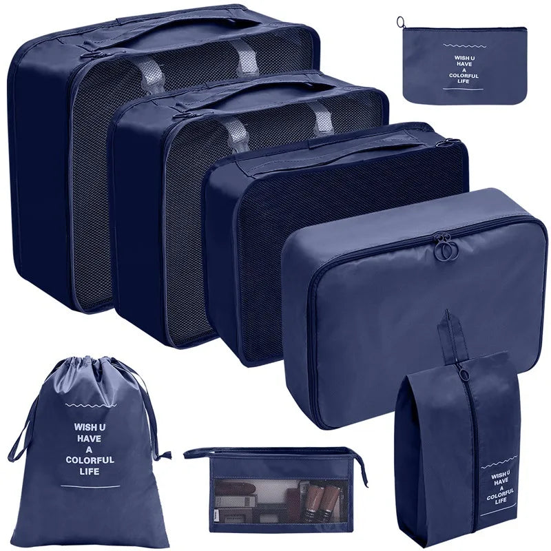 7/8/9/10 pièces ensemble organisateur de voyage sacs de rangement valise emballage Cubes ensemble étuis Portable bagages vêtements chaussure bien rangé pochette pliante