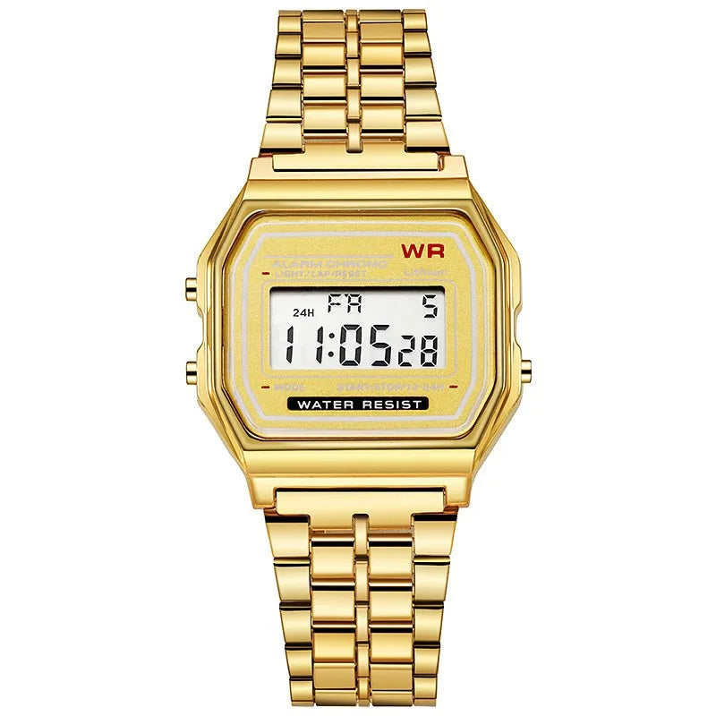 Relojes de lujo de oro rosa para hombres y mujeres, pantalla digital electrónica, reloj estilo retro