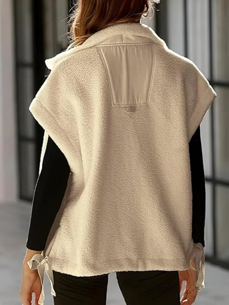 Chaleco polar de felpa para mujer, de talla grande, sin mangas, Sherpa, cálido, con botones, prendas de abrigo con bolsillos
