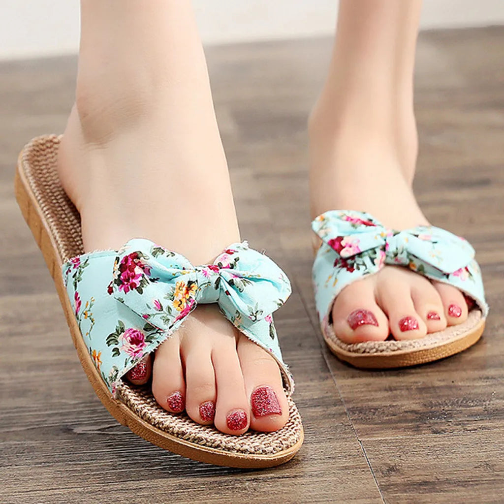 Tongs en Lin Nœud Papillon Femme — Légères & Naturelles Été