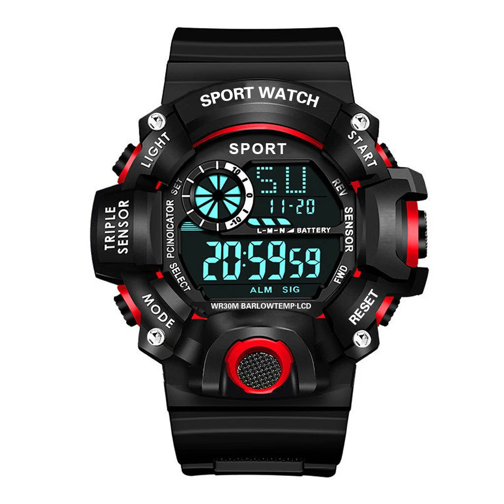 Reloj de pulsera deportivo electrónico de moda para hombre, esfera grande multifuncional impermeable, alarma luminosa, reloj militar para niños y hombres
