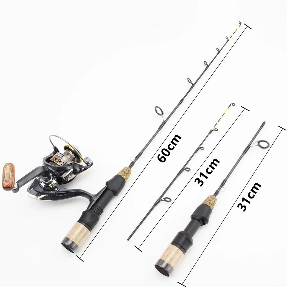 Canne à Pêche sur Glace Télescopique 60cm avec Moulinet — Carbone Hiver