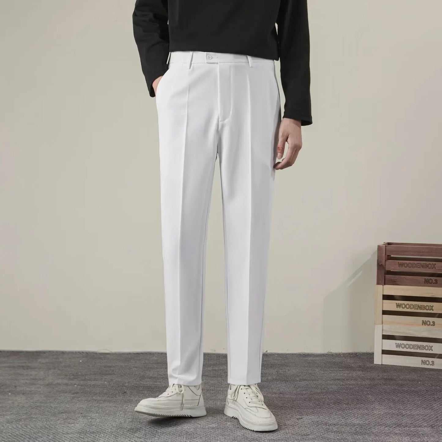 Pantalones de verano informales para hombre, ropa de marca, corte ajustado, estilo clásico