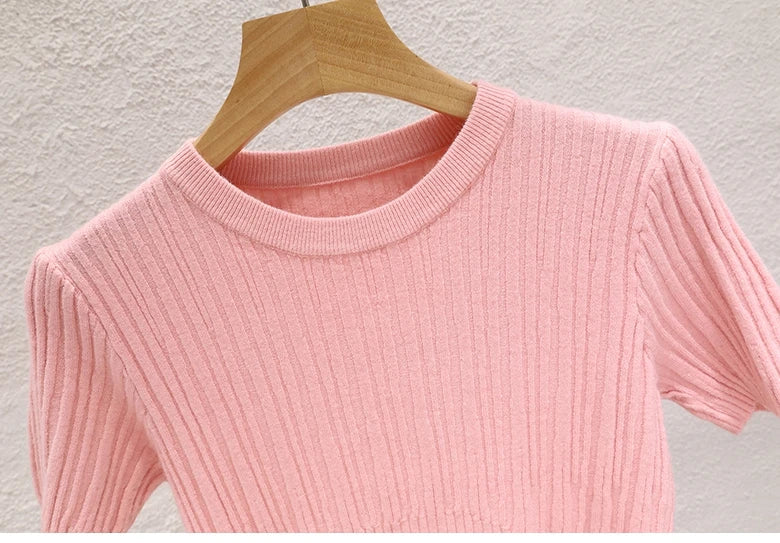 T-shirts d'été 2026 pour femmes – Décontractés, style coréen, tricotés, streetwear, basiques, unis, jeunes et tendance
