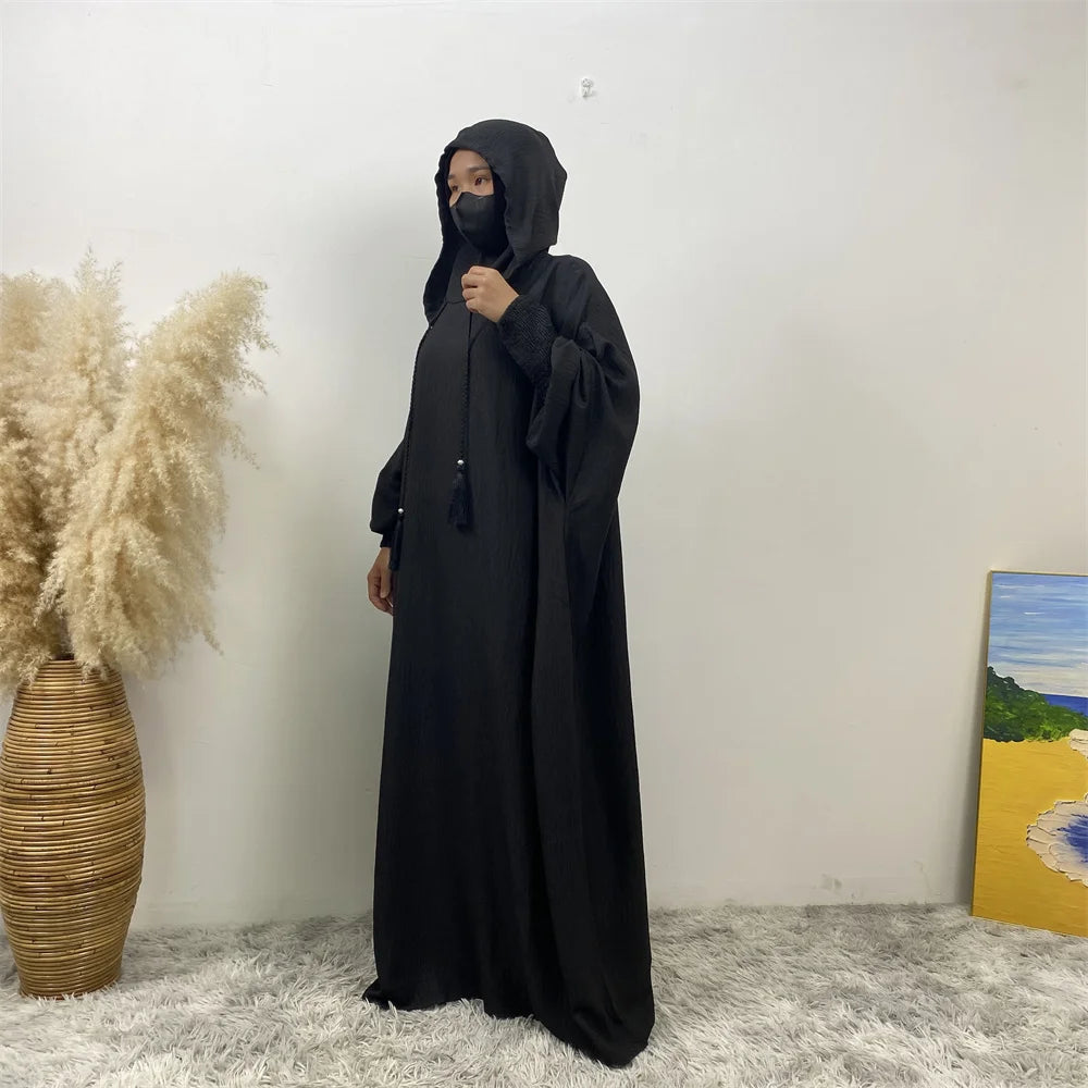 Femmes 12 couleurs Abayas musulman Ramadan vêtements de prière avec capuche Jalaba solide décontracté manches chauve-souris Robe arabe Eid Djellab