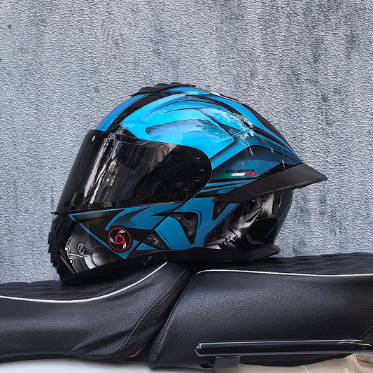 Casque de moto intégral ORZ-B08A, motif Mecha brillant, casque de course, casque de sécurité certifié DOT de Style italien avec Vi teinté