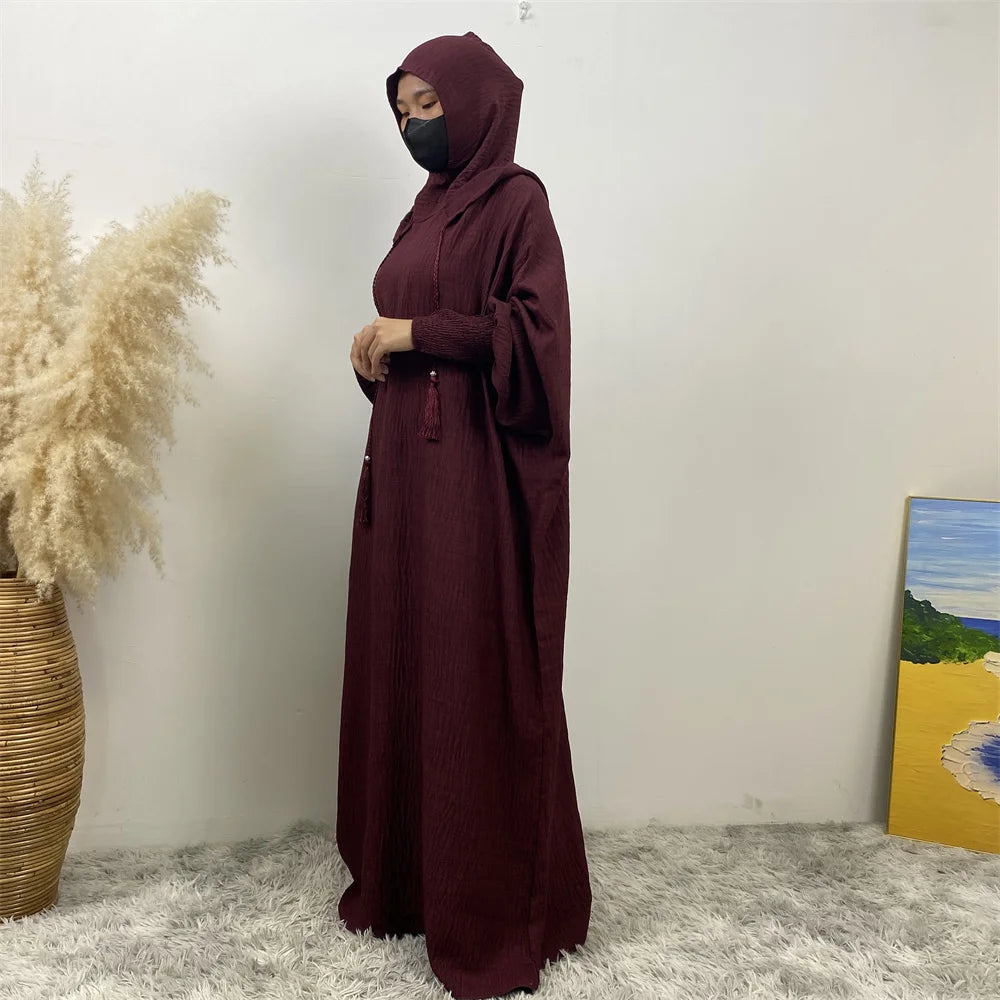 Femmes 12 couleurs Abayas musulman Ramadan vêtements de prière avec capuche Jalaba solide décontracté manches chauve-souris Robe arabe Eid Djellab