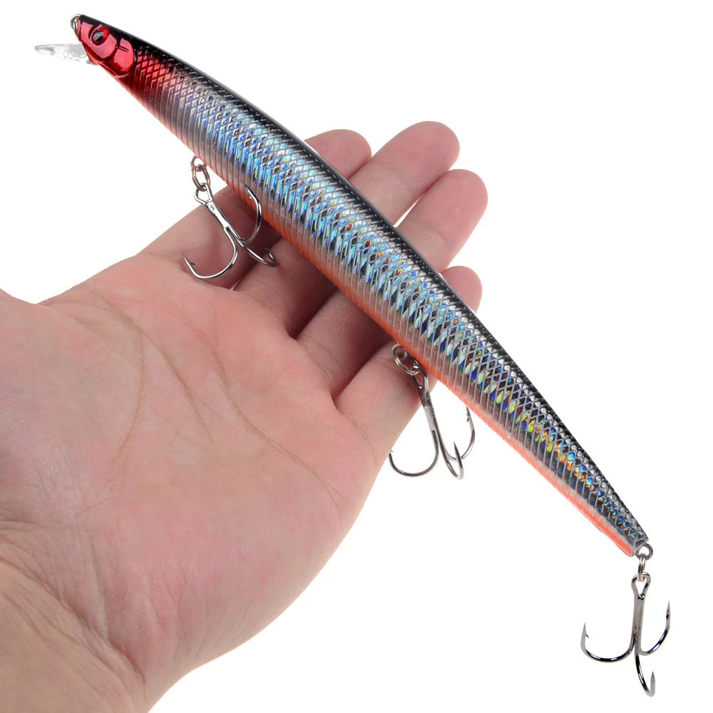 Leurre de pêche au vairon en plastique, appât Éldur, manivelle laser, gros faux poissons, appâts de pêche en mer, 16 couleurs, 18cm, 24g