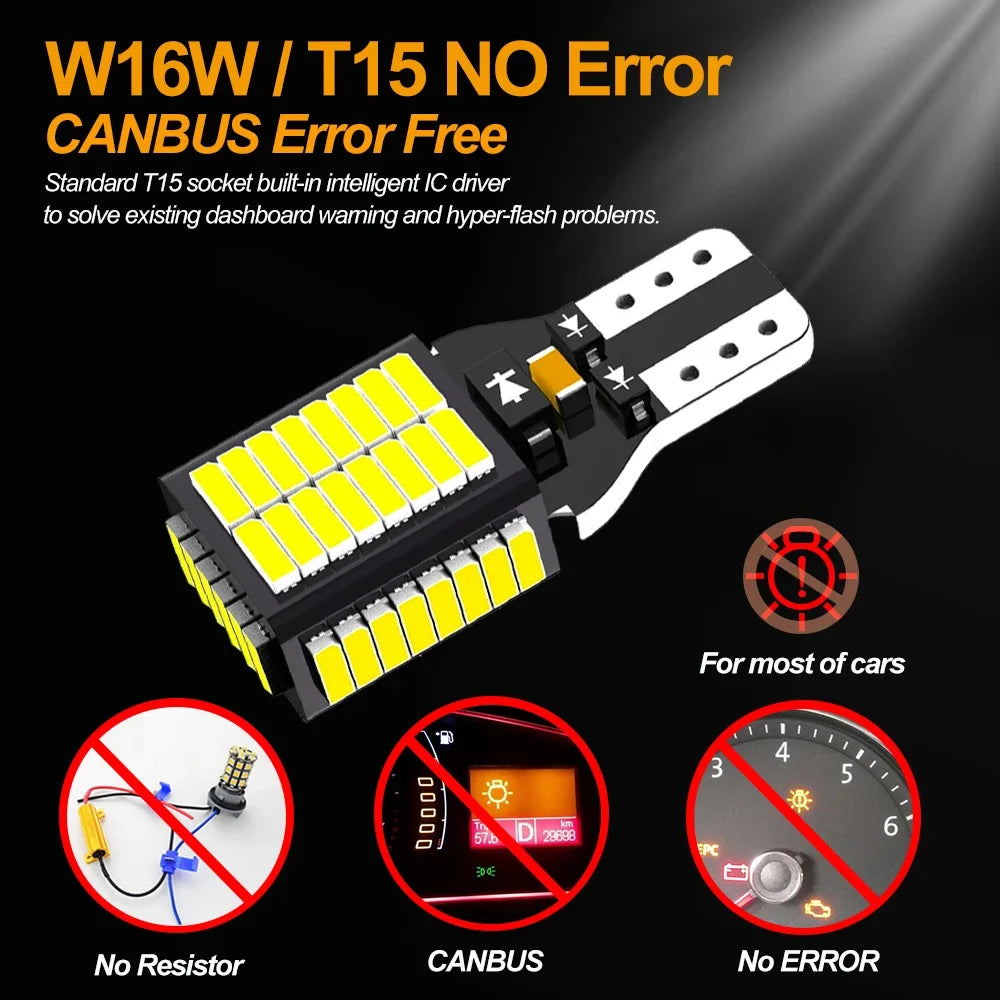 2000LM Canbus T15 Led de alta potencia T16 luz de reversa de respaldo para coche bombilla W16W sin Hyper Flash Xenón Blanco 6500K Lámpara de coche Luz