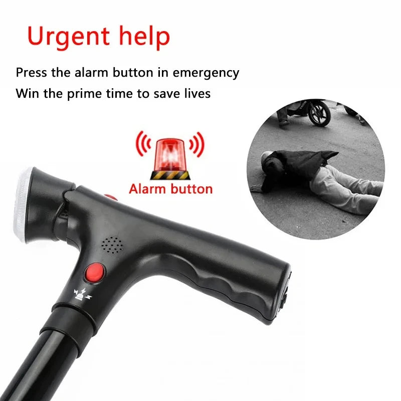 Canne pliante télescopique pliable pour personnes âgées, LED avec alarme, bâtons de marche, béquilles pour personnes âgées pour mères et pères âgés