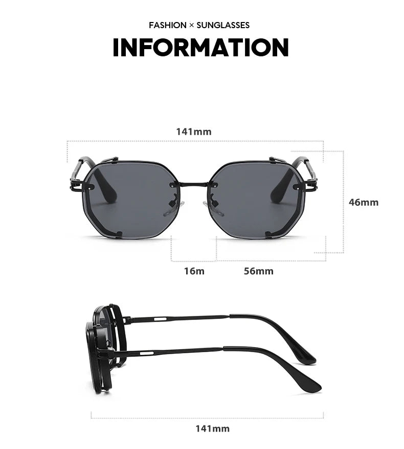Lunettes de soleil carrées punk pour hommes, nuances rétro, luxe, mode vintage, steampunk, 2023