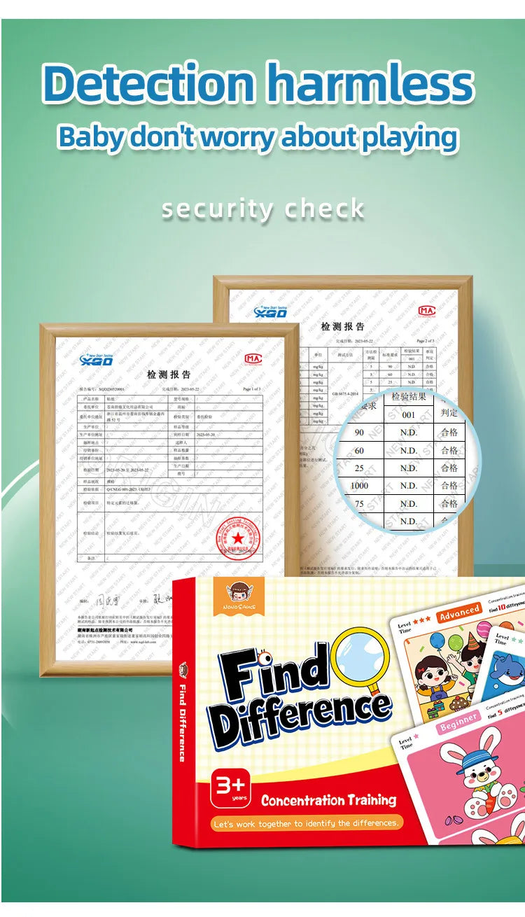 Juego de cartas educativo y reutilizable de dibujos animados para niños Encuentra las diferencias Encuentra niveles de dificultad para entrenar la atención y la concentración
