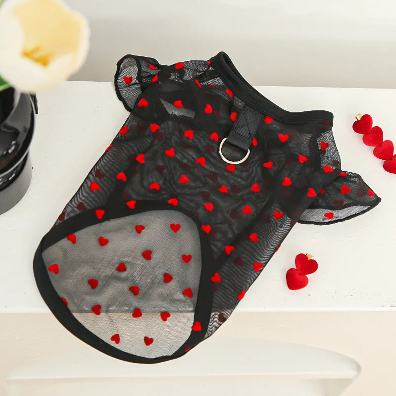 Chaleco refrigerante fino para perro, con mangas de volantes en forma de corazón, ropa de verano para perro con anilla en D, Chihuahua Bichón, camisa para perra, gato, camiseta de malla para perro