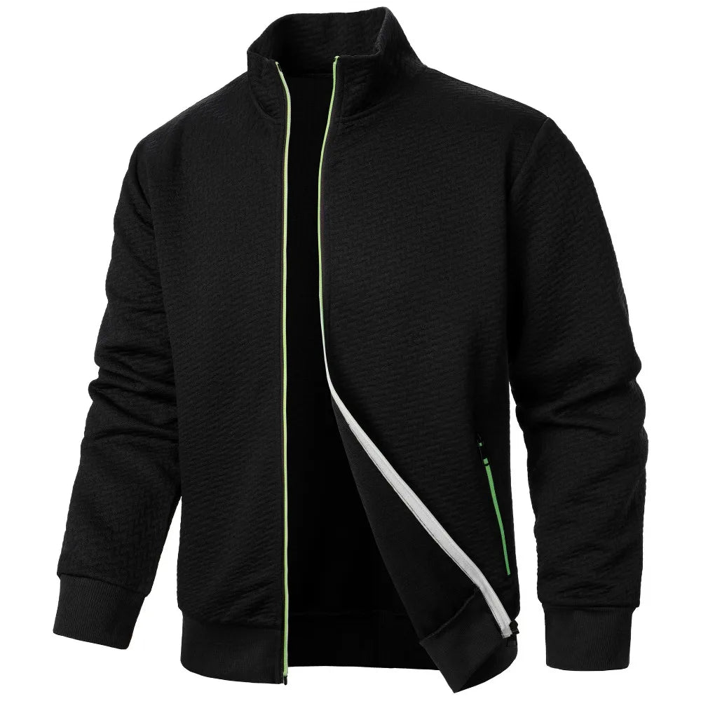 Men's Hooded Jacket with Zipper and Stand-up Collar, Casual Jacquard Cardigan, PVD, Subscriber Document, New Spring Autumn Collection