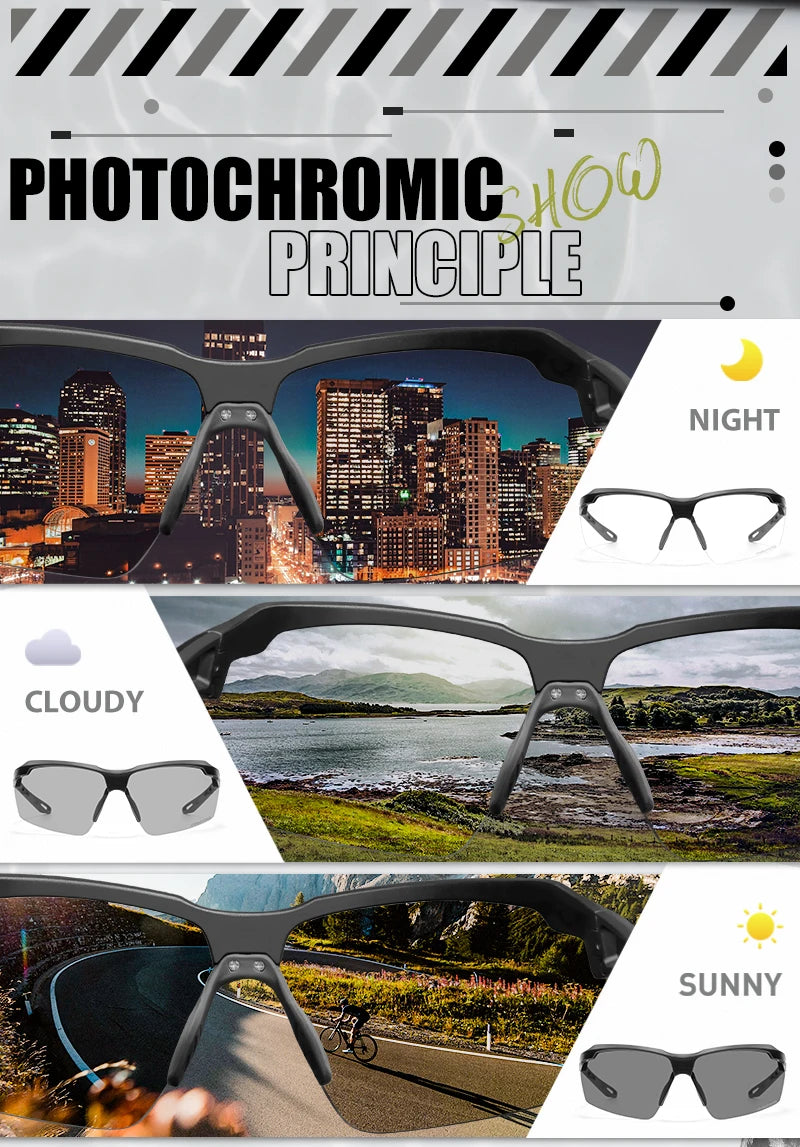 Lunettes de cyclisme photochromiques UV400 — sports de plein air, course, VTT, vélo de route, hommes et femmes