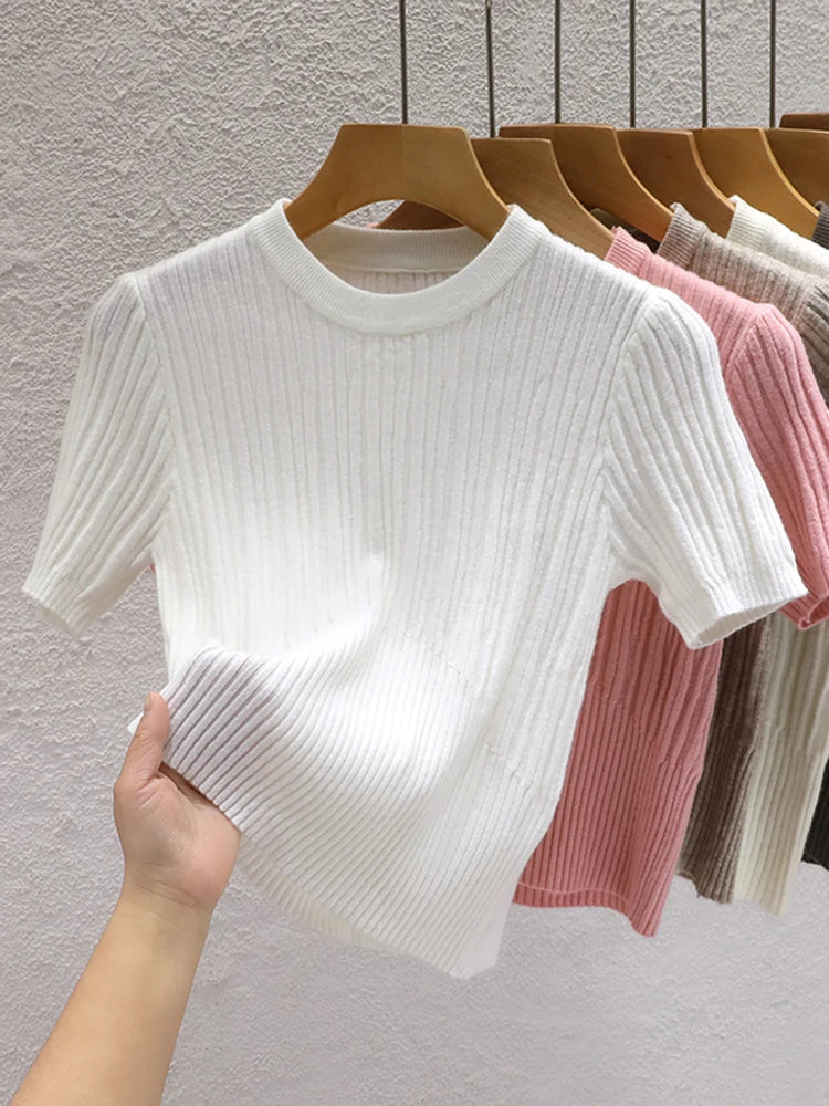 T-shirts d'été 2026 pour femmes – Décontractés, style coréen, tricotés, streetwear, basiques, unis, jeunes et tendance